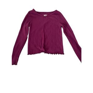 SO Girls Purple Long Sleeve Ruffle Trim V-Neck Top Youth Size Medium